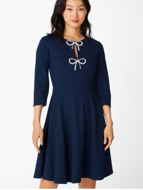 kate spade Dresses & Skirts - Kate Spade A-line Dress Pearl Bows Women’s XL Navy Blue Stretch Pockets Dressy